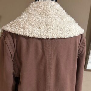 Women's Brown Jacket with Cream Collar size medium. Has pockets. Quiksilver.